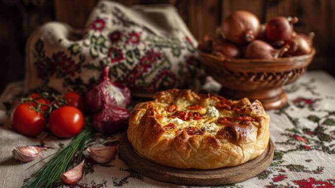 Tartă țărănească cu roșii și brânză de capră — rețetă rapidă și crocantă