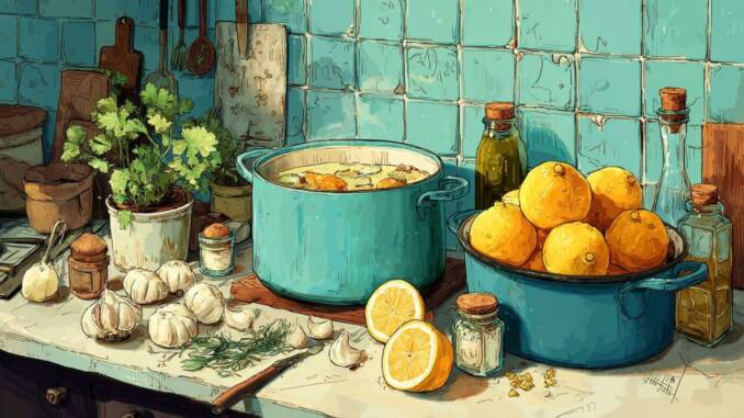 Pui copt la cuptor cu felii de lămâie și ierburi aromate, umplut cu rondele de lămâie