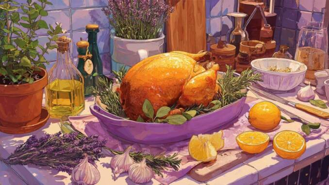 Friptură la cuptor cu lămâie și ierburi aromatice, umplută cu rozmarin și cimbru