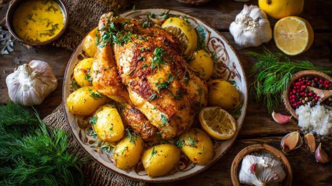 Pui rumenit cu lămâie și ierburi aromatice – rețetă ușoară pentru sos savuros Pui rumenit cu lămâie și ierburi aromatice – rețetă ușoară pentru sos savuros