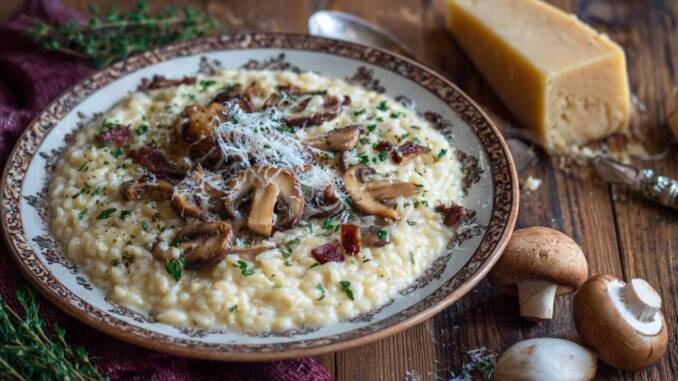 Risotto pufos cu ciuperci și parmezan parfum