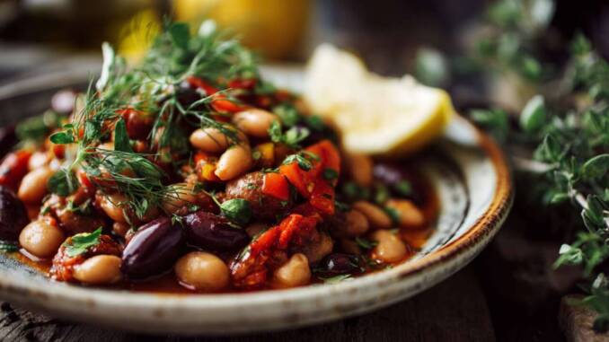 Salată călduţă de năut cu lămâie, verdeaţă şi măsline — rețetă ușoară și delicioasă Salată călduţă de năut cu lămâie, verdeaţă şi măsline — rețetă ușoară și delicioasă