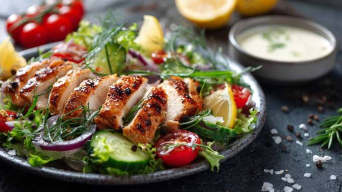 Salată caldă de pui cu lămâie și verdeață – rețetă rapidă și ușor de preparat Salată caldă de pui cu lămâie și verdeață – rețetă rapidă și ușor de preparat