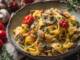 Tagliatelle cu ciuperci și usturoi în ulei de măsline, preparat rapid pentru 4 porții