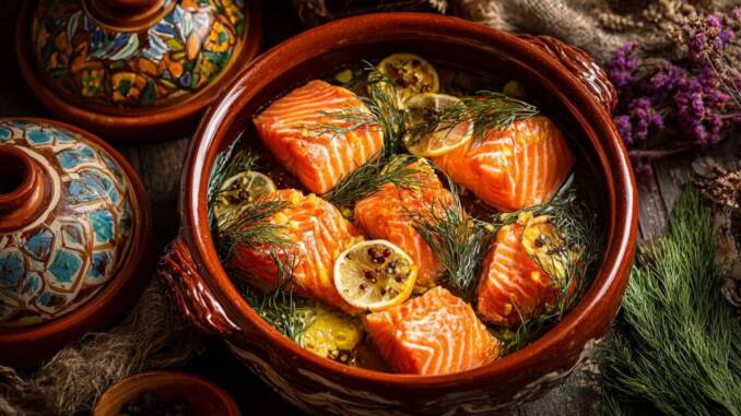 File de somon la cuptor cu ierburi parfumate și rondele de lămâie