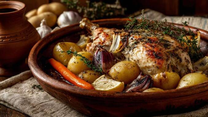 Pui la cuptor cu lămâie și ierburi, alături de cartofi și morcovi — rețetă simplă și suculentă