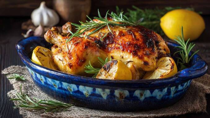 Pui copt la cuptor cu lămâie și ierburi aromatice, rețetă tradițională pentru o friptură suculentă