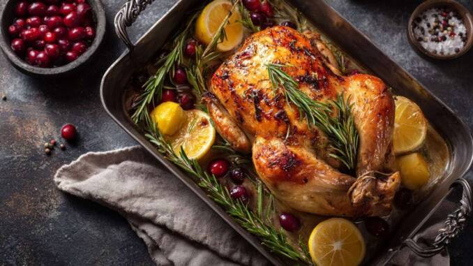 Rețetă de pui la cuptor cu lămâie și ierburi aromatice, glazurat cu unt