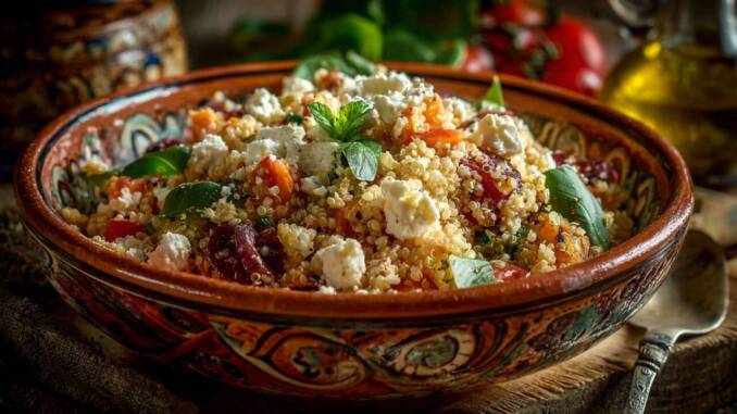 Rețetă de salată cu quinoa, legume crocante și feta, simplă și rapidă