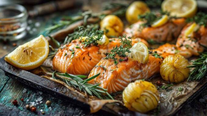 Somon la cuptor, aromat cu ierburi și lămâie proaspătă — rețetă simplă și suculentă