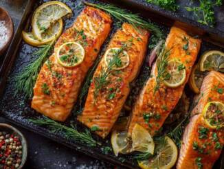 File de somon la cuptor cu lămâie și ierburi, cu piele crocantă — rețetă rapidă