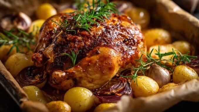 Pui la cuptor, fraged și aromat cu usturoi și lămâie: rețetă suculentă cu piele crocantă