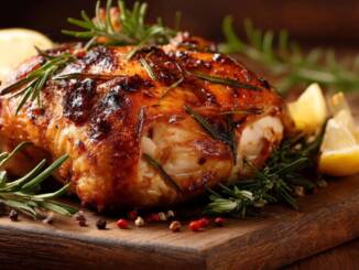 Pui rumenit la cuptor cu lămâie, usturoi și ierburi aromate, rețetă simplă cu piele crocantă