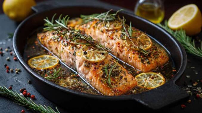 Somon copt cu lămâie și ierburi aromate, rețetă rapidă și suculentă