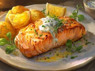 Somon fript la grătar cu sos de iaurt și mărar, rețetă rapidă și zemoasă