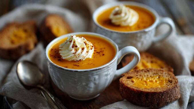 Supă cremă din dovleac cu ghimbir și smântână, rețetă rapidă și cremoasă
