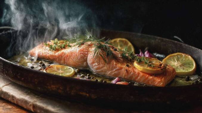 Somon la cuptor cu lămâie și ierburi aromate, rețetă gata în 25 de minute