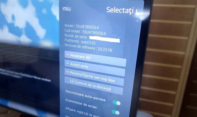 Meniu ascuns LG webOS: acces rapid la detalii despre model, versiunea software și comutatoare utile