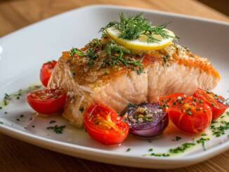 Somon copt cu lămâie și ierburi proaspete, rețetă rapidă și suculentă