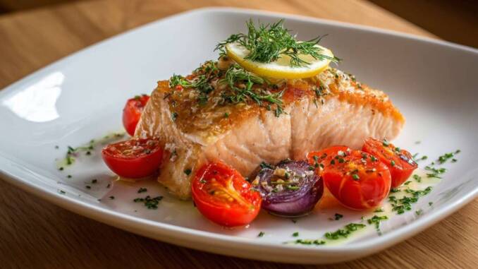 Somon copt cu lămâie și ierburi proaspete, rețetă rapidă și suculentă